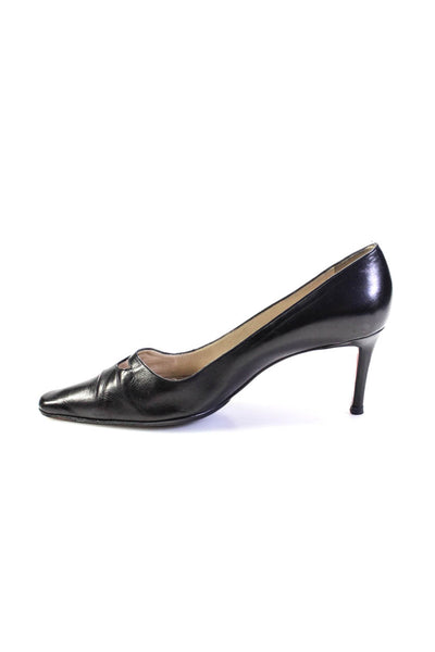 Christian Louboutin Womens Stiletto Pointed Square Toe Pumps Black Leather 40