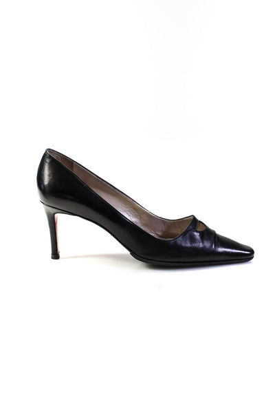 Christian Louboutin Womens Stiletto Pointed Square Toe Pumps Black Leather 40