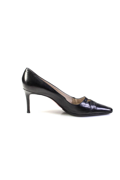 Christian Louboutin Womens Stiletto Pointed Square Toe Pumps Black Leather 40