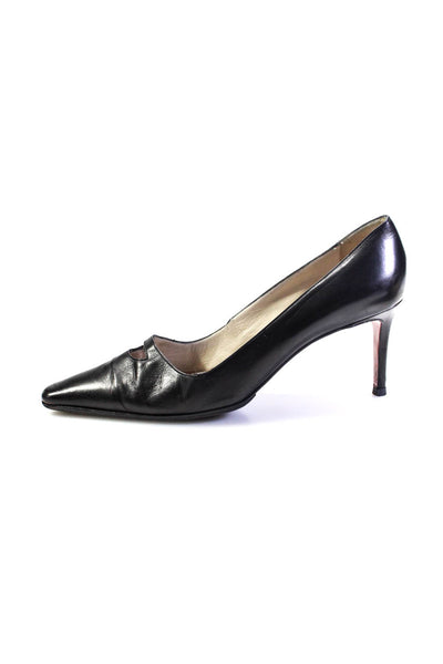 Christian Louboutin Womens Stiletto Pointed Square Toe Pumps Black Leather 40