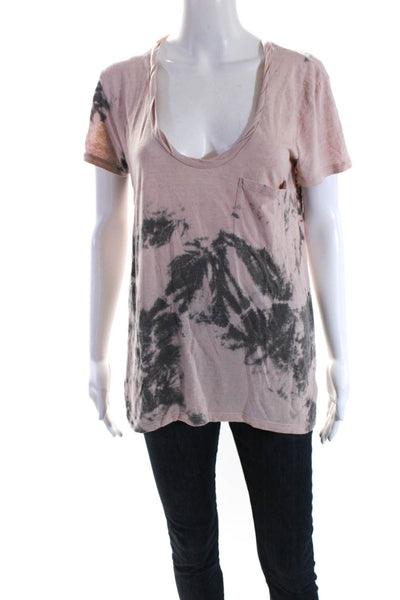 Pam & Gela Womens Tie Dye Scoop Neck Short Sleeve Tee Shirt Gray Pink Size Small