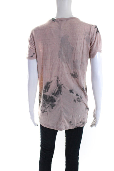 Pam & Gela Womens Tie Dye Scoop Neck Short Sleeve Tee Shirt Gray Pink Size Small