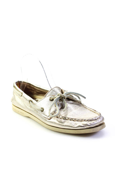 Sperry Womens Slip On Round Toe Metallic Leather Loafers Gold Tone Size 8