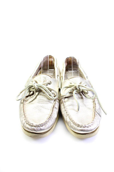 Sperry Womens Slip On Round Toe Metallic Leather Loafers Gold Tone Size 8