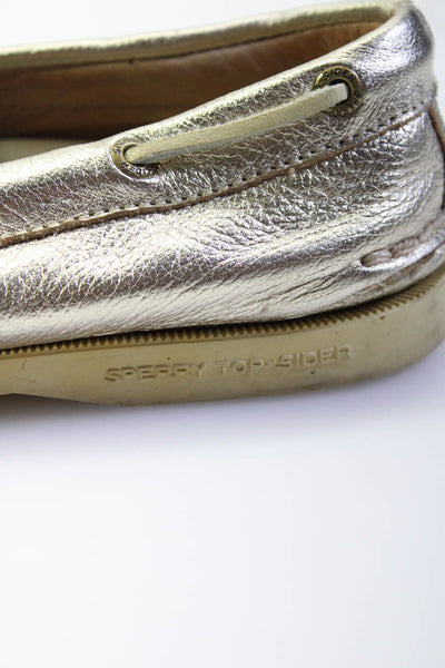 Sperry Womens Slip On Round Toe Metallic Leather Loafers Gold Tone Size 8