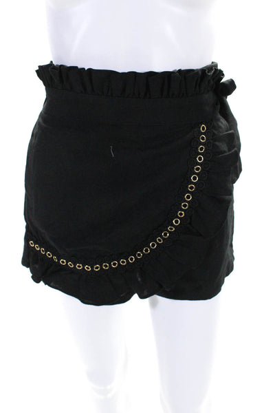 Misa Women's Paper Bag Waist Ruffle Wrap Linen Skort Black Size XS