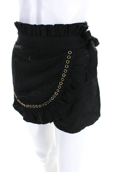 Misa Women's Paper Bag Waist Ruffle Wrap Linen Skort Black Size XS