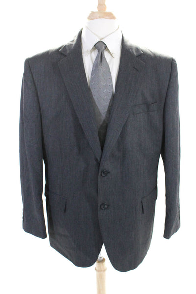 Stafford Men's Collared Long Sleeves Lined Two Button Jacket Gray Size 46