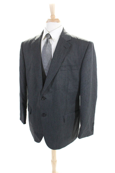 Stafford Men's Collared Long Sleeves Lined Two Button Jacket Gray Size 46