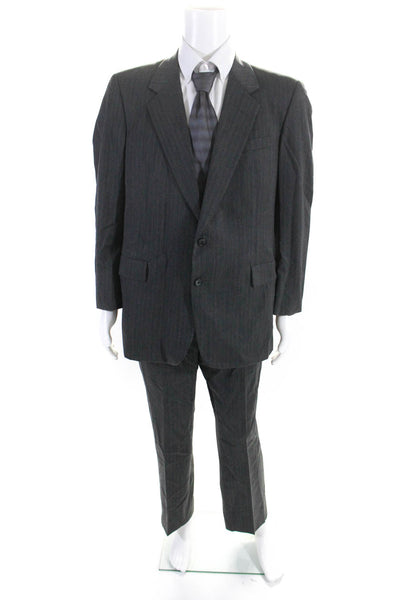 Hickey Freeman Men's Long Sleeves Two Piece Pant Suit Gray Stripe Size 46