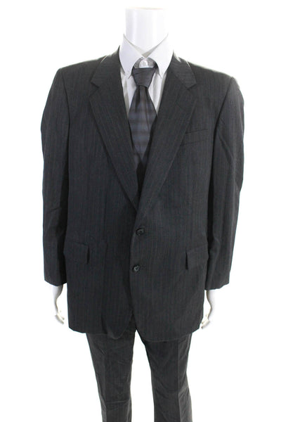 Hickey Freeman Men's Long Sleeves Two Piece Pant Suit Gray Stripe Size 46