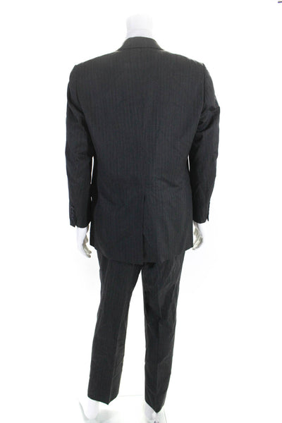 Hickey Freeman Men's Long Sleeves Two Piece Pant Suit Gray Stripe Size 46