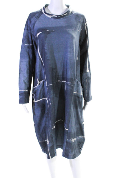 Oska Womens Abstract Raglan Sleeve Midi Tee Shirt Dress Blue White Size 3