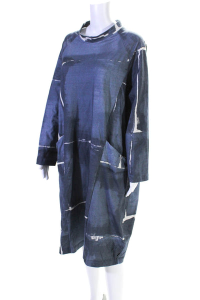 Oska Womens Abstract Raglan Sleeve Midi Tee Shirt Dress Blue White Size 3