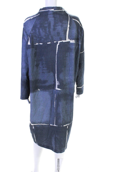 Oska Womens Abstract Raglan Sleeve Midi Tee Shirt Dress Blue White Size 3