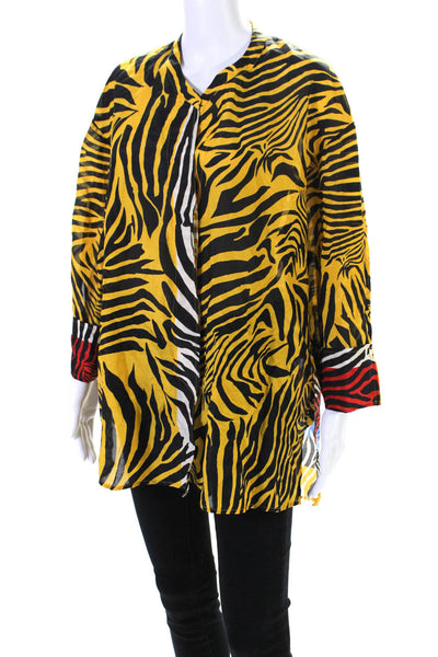 Kobi Halperin Womens Color Block Animal Print Tunic Blouse Red Yellow Black XL