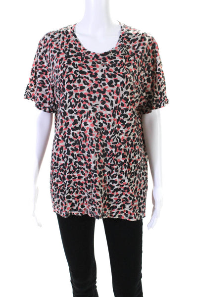 Monrow Womens Short Sleeve Leopard Print Top Tee Shirt Beige Black Pink Size XL