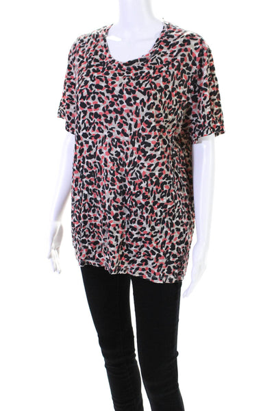 Monrow Womens Short Sleeve Leopard Print Top Tee Shirt Beige Black Pink Size XL