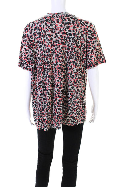 Monrow Womens Short Sleeve Leopard Print Top Tee Shirt Beige Black Pink Size XL