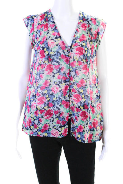 Joie Womens Cap Sleeve V Neck Floral Silk Blouse Multicolored Size 2XS