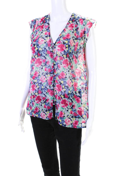 Joie Womens Cap Sleeve V Neck Floral Silk Blouse Multicolored Size 2XS