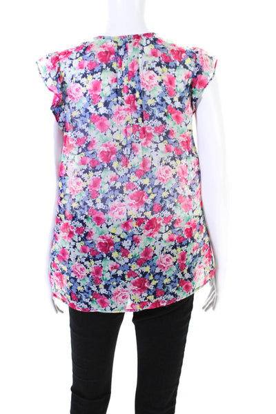 Joie Womens Cap Sleeve V Neck Floral Silk Blouse Multicolored Size 2XS