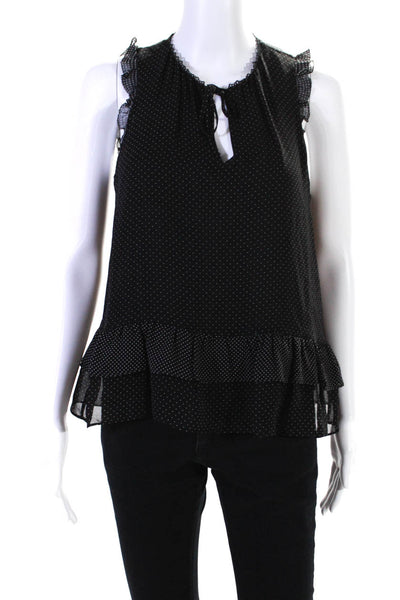 Joie Womens Sleeveless Keyhole Polka Dot Tiered Silk Top Black Size Extra Small