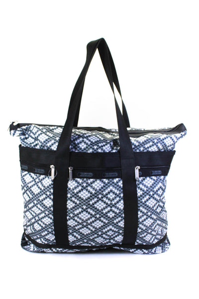 LeSportsac Geometric Print Double Handle Extra Large Tote Travel Bag Gray White