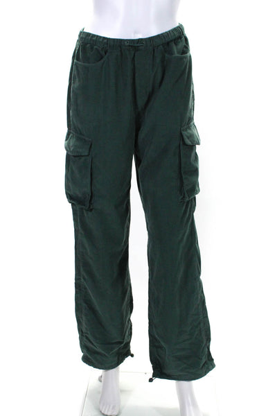 Monrow Womens Mid Rise Drawstring Corduroy Cargo Pants Green Size Extra Small