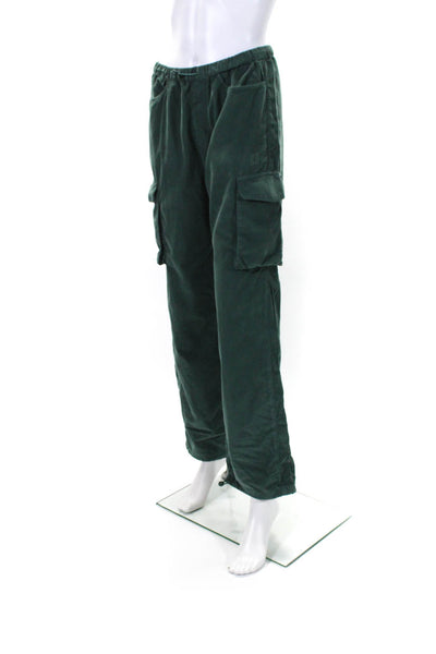 Monrow Womens Mid Rise Drawstring Corduroy Cargo Pants Green Size Extra Small