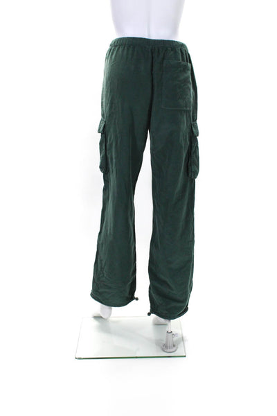 Monrow Womens Mid Rise Drawstring Corduroy Cargo Pants Green Size Extra Small