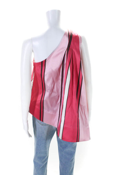 Christian Siriano Womens Side Zip One Shoulder Striped Top Pink Size 6