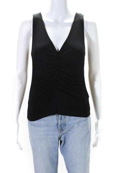 Armani Collezioni Womens Sleeveless V Neck Ruched Knit Top Black Size 8