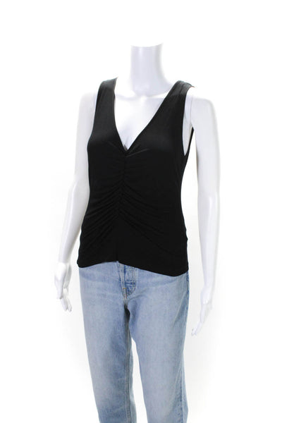 Armani Collezioni Womens Sleeveless V Neck Ruched Knit Top Black Size 8