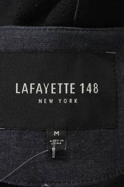 Lafayette 148 New York Womens Front Zip Perforated Suede Vest Jacket Navy Medium