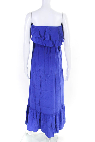 Jay Godfrey Women's Square Neck Sleeveless Ruffle Smocked Maxi Dress Blue Size 4