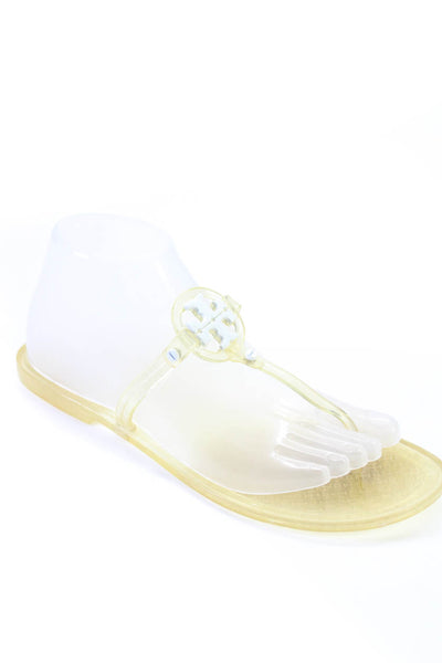 Tory Burch Women's T-Straps Logo Flat Jelly Slip-On Flip Flop Clear Size 8