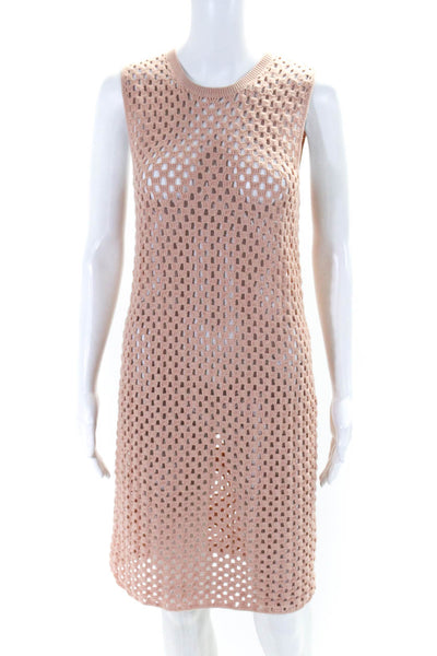 Theory Women's Round Neck Sleeveless Open Knit Mini Dress Pink Size M