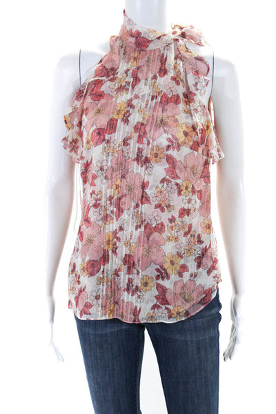 Veronica Beard Women's Mock Neck Ruffle Sleeveless Floral Blouse Size 4