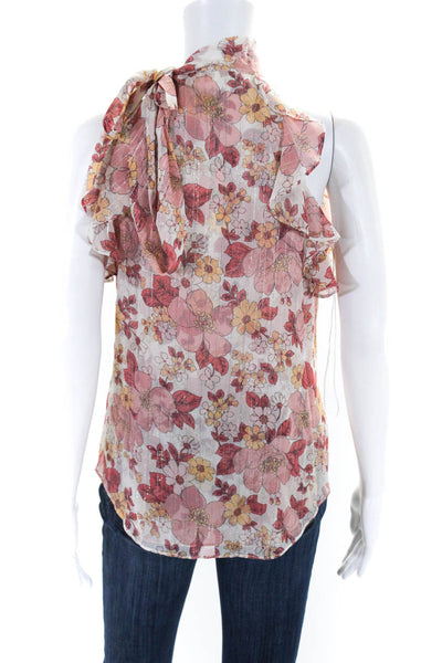 Veronica Beard Women's Mock Neck Ruffle Sleeveless Floral Blouse Size 4