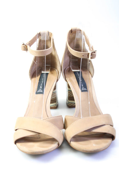 Steve Madden Womens Suede Strappy Block Heels Ankle Buckle Sandals Beige Size 9.