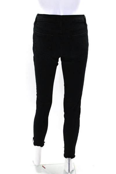 Frame Womens Cotton Le Skinny de Jeanne Buttoned Skinny Pants Black Size EUR26