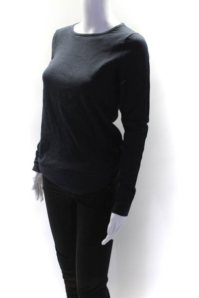 Minnie Rose Womens Cotton Round Neck Long Sleeve Pullover Top Navy Size M