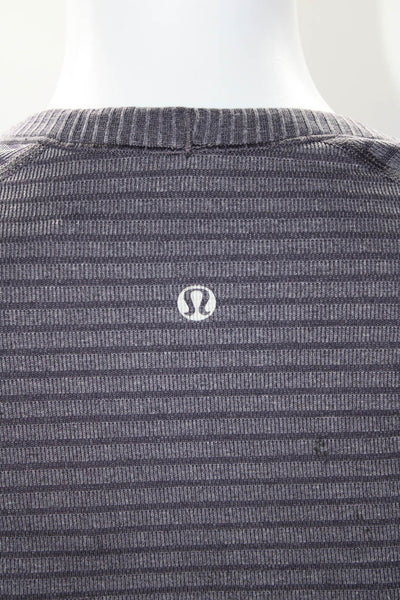 Lululemon Womens Striped Print Round Neck Long Sleeve Casual Top Purple Size M