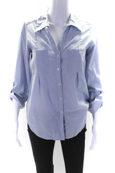 Joie Womens Cotton Collared Buttoned Long Sleeve Casual Top Blue Size XS