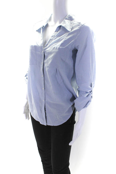 Joie Womens Cotton Collared Buttoned Long Sleeve Casual Top Blue Size XS