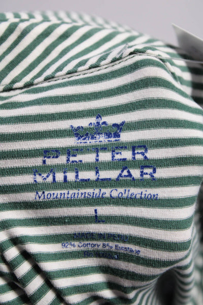 Peter Millar Mens Cotton Stripe Button Collar Short Sleeve Polo Top Green Size L