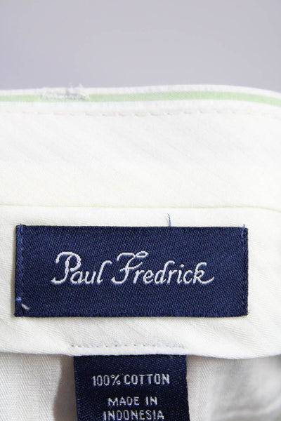 Paul Fredrick Mens Zipper Fly Pleated Cuffed Striped Pants White Multi Size 39