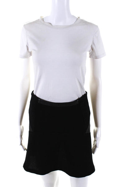 Sandro Womens Back Zip Leather Ribbed Knit Trim A Line Skirt Black Size 1