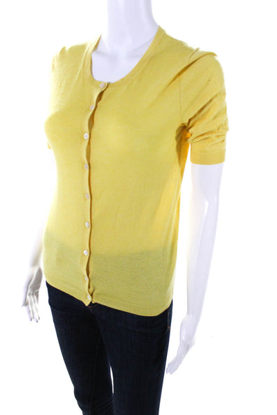 Theory Womens Button Front Short Sleeve Cashmere Cardigan Sweater Yellow Small